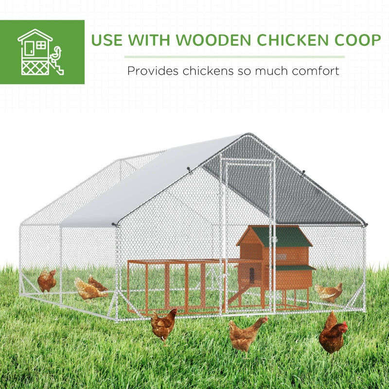 Chicken Walk-in Run, Galvanised Coop Hen Poultry Cage Rabbit Hutch Pet Playpen, Water-Resist Cover
