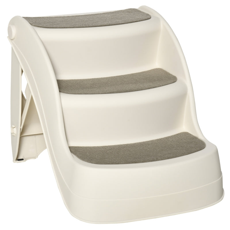 Foldable Pet Stairs 3-Step Portable Dog Steps with Non-slip Mats, Cream