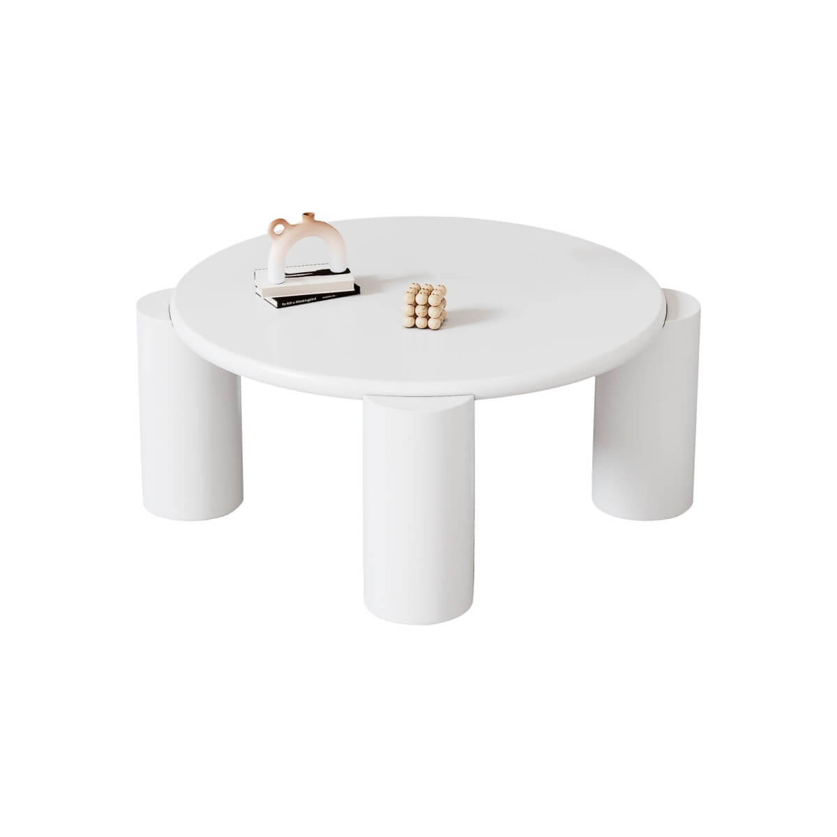 White Round Coffee Table – Modern Painted Wooden Tea Table with 4 Legs for Living Room, Bedroom or Apartment