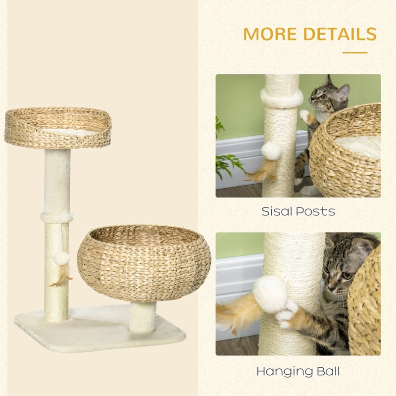 Cat Tree Kitten Tower 72cm, Sisal Scratching Post, Two Beds, Toy Ball