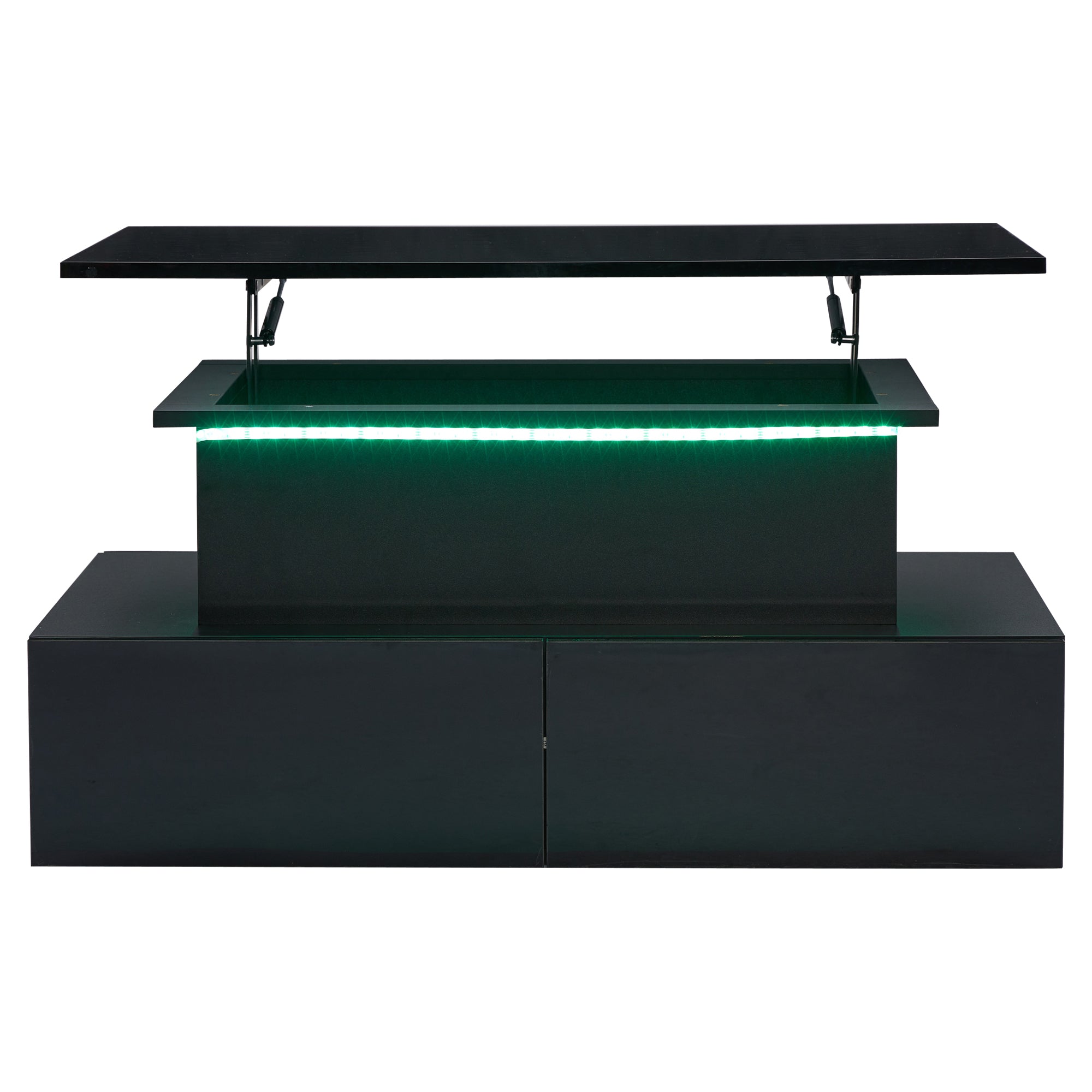 LED High Gloss Coffee Table, 4 Drawers, Lift Top, Storage, Rectangular, Black