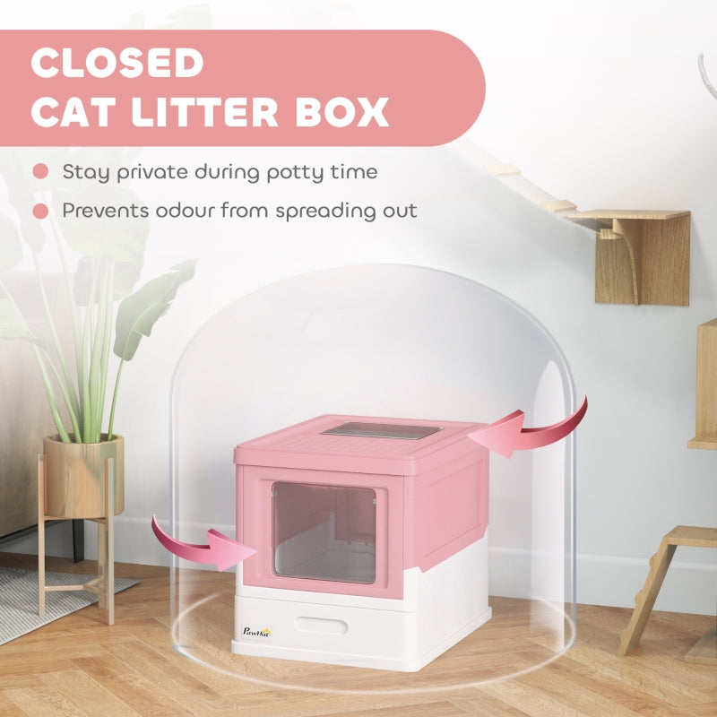Hooded Cat Litter Box, Portable Pet Toilet with Scoop, Pink