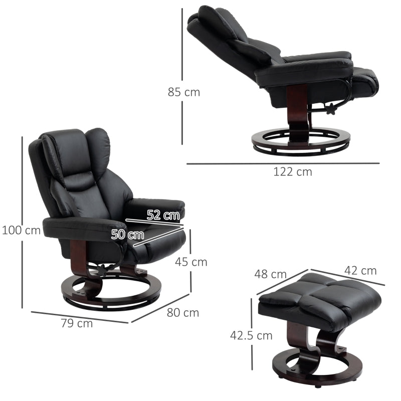 360¡ã Swivel Recliner Chair with Footstool, Manual Recliner Armchair, Black PU Leather
