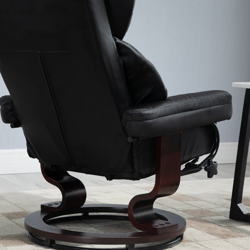 360¡ã Swivel Recliner Chair with Footstool, Manual Recliner Armchair, Black PU Leather