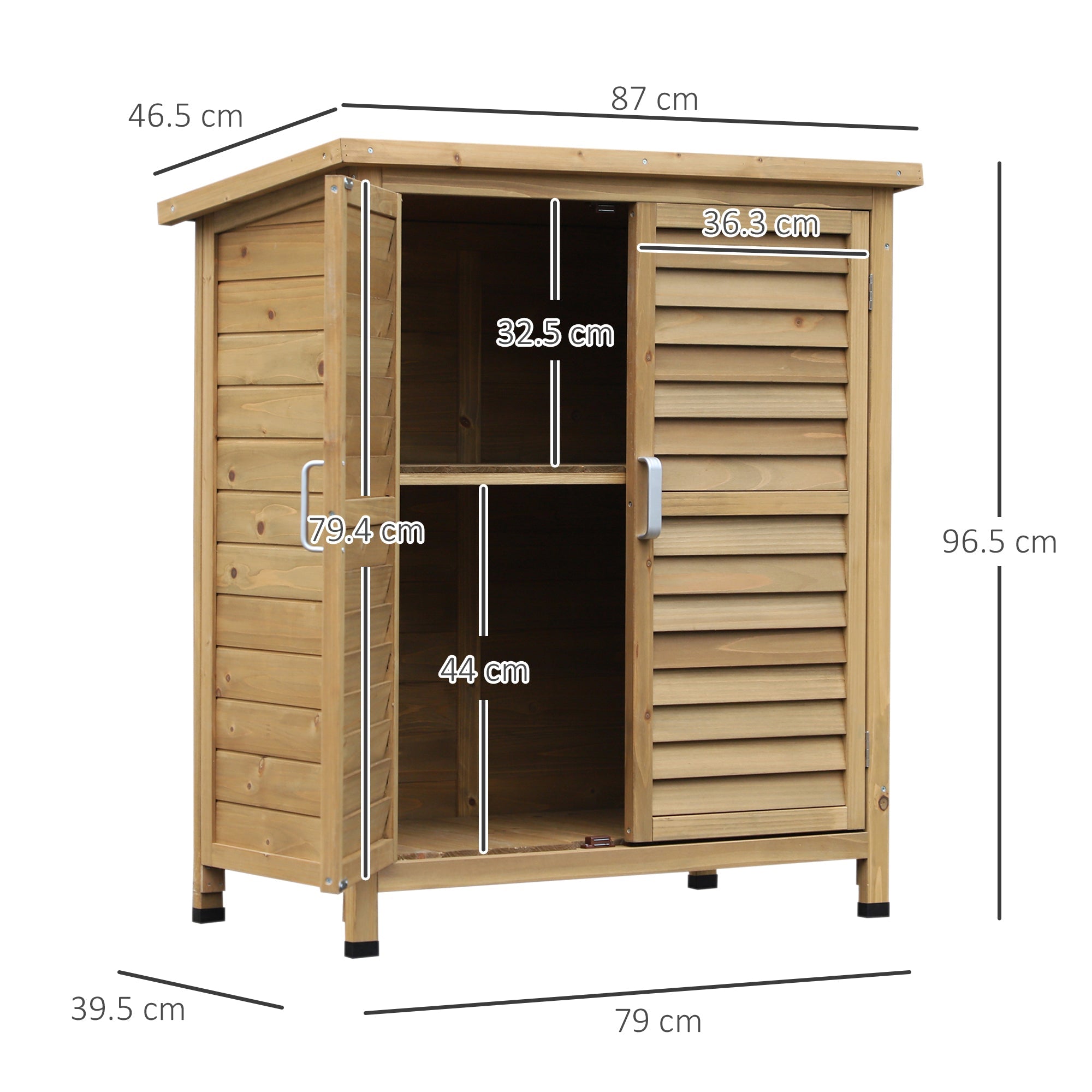 Garden Shed Wooden Storage Cabinet, 2 Door Fir Wood, Natural