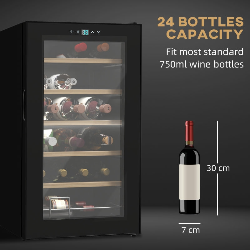 24 Bottle Wine Fridge with Glass Door, LED Light, Digital Touch Screen, Black