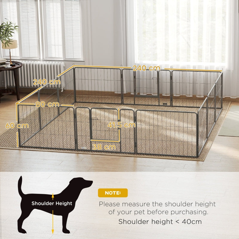 12 Panels Heavy Duty Puppy Playpen, Small Dogs Indoor Outdoor - Silver