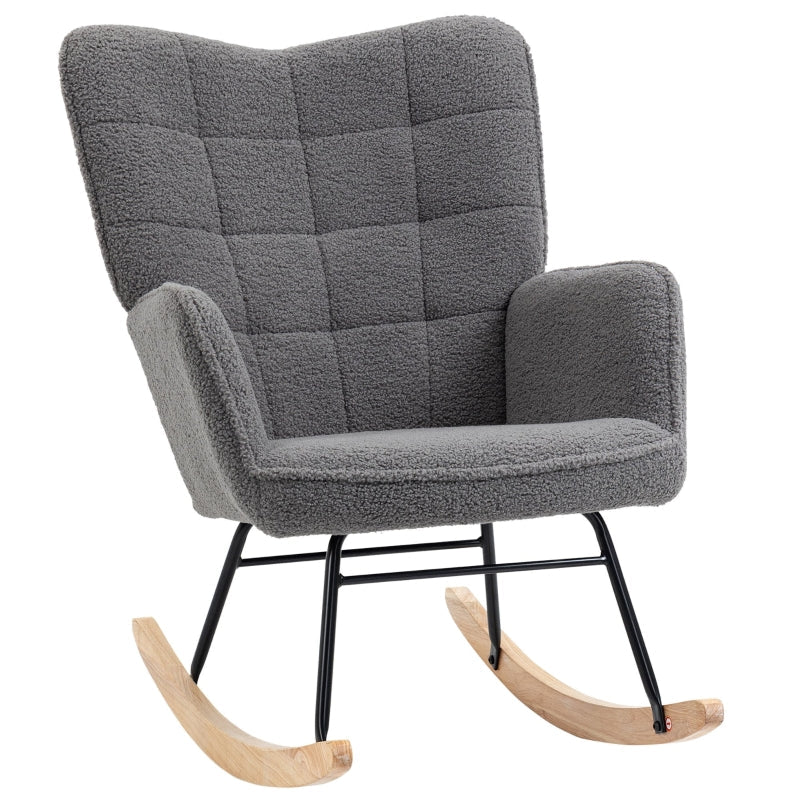 Berber Fleece Glider Rocker, Nursing Wingback Rocking Chair, Dark Grey