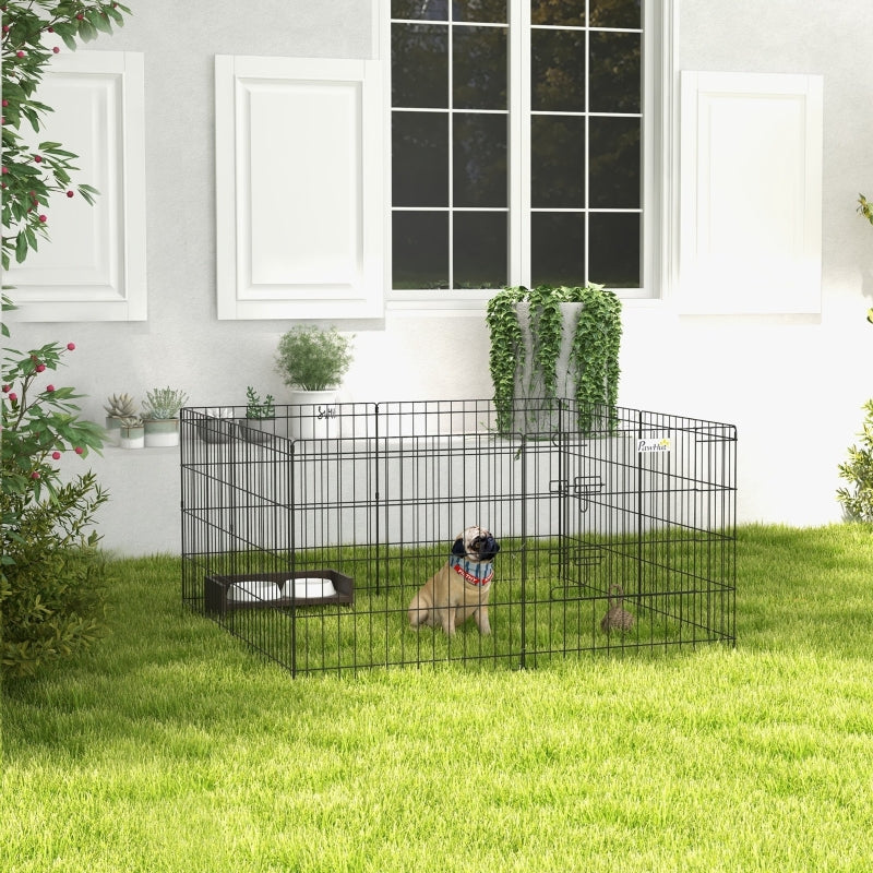 Dog Playpen, Puppy Pen, Eight-Panel Metal Fence, Black