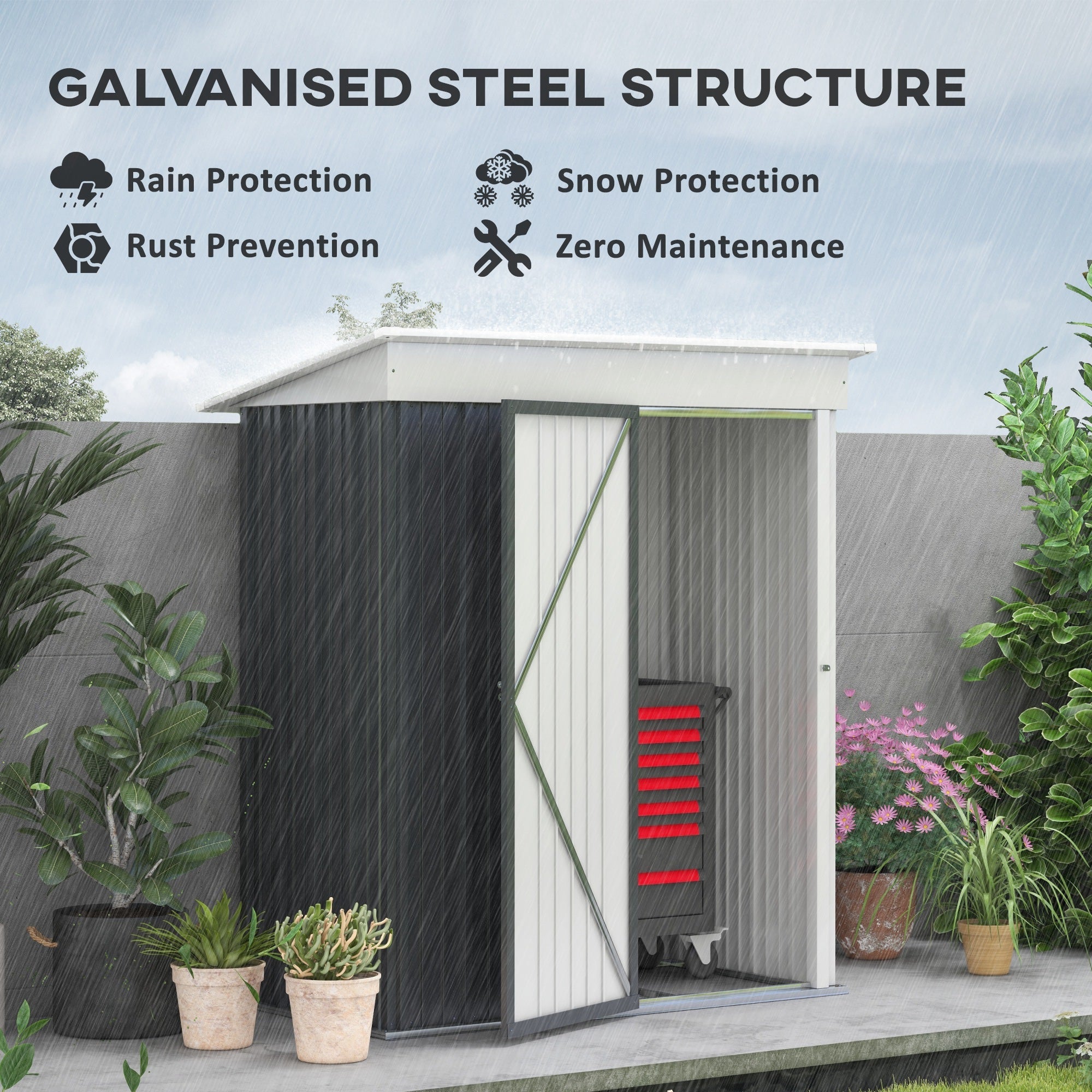 Metal Garden Shed, Outdoor Lean-to for Tools and Motorbike, with Adjustable Shelf, Lock, Dark Grey