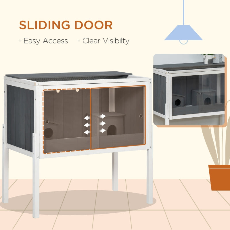 Hamster Cage, Dwarf Hamsters Gerbils Rutin Chicken with Shelf Two Huts, Grey