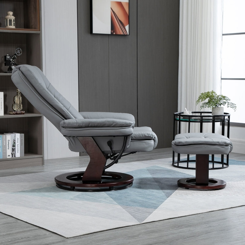 Recliner Chair with Footstool, 130kg Capacity, 135¡ã Reclining Swivel, PU Leather Grey