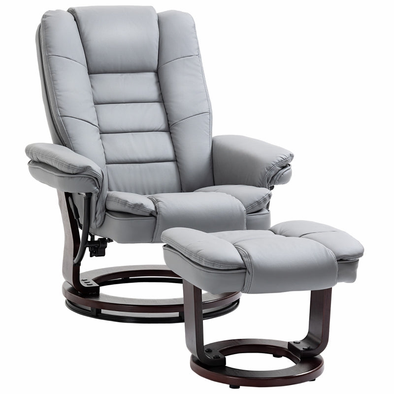 Recliner Chair with Footstool, 130kg Capacity, 135¡ã Reclining Swivel, PU Leather Grey