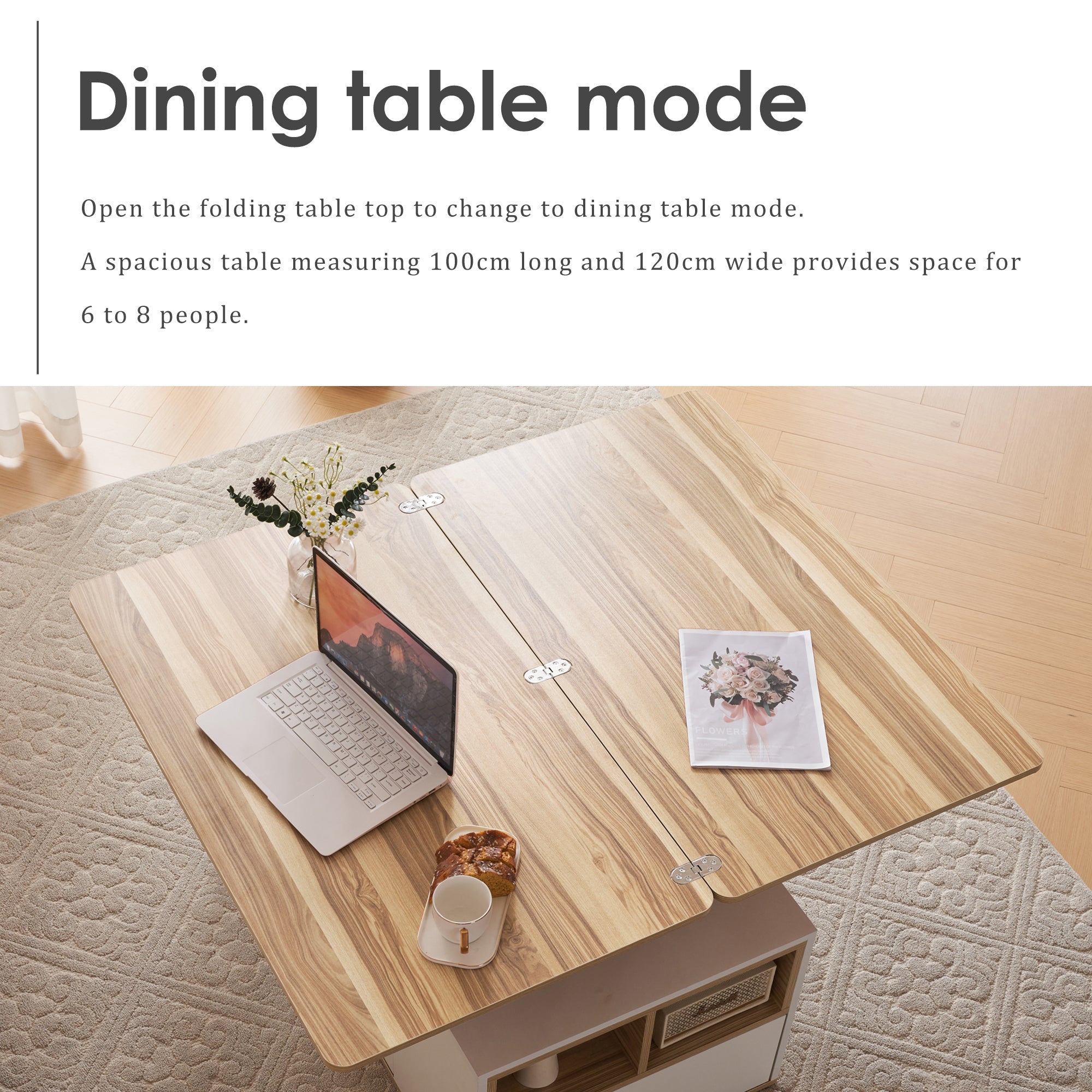 Coffee Table with Storage, Lift Up & 2 Drawers - White & Oak