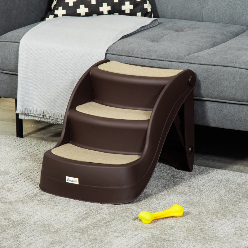 Foldable Pet Stairs 3-Step Design with Non-slip Mats, Brown