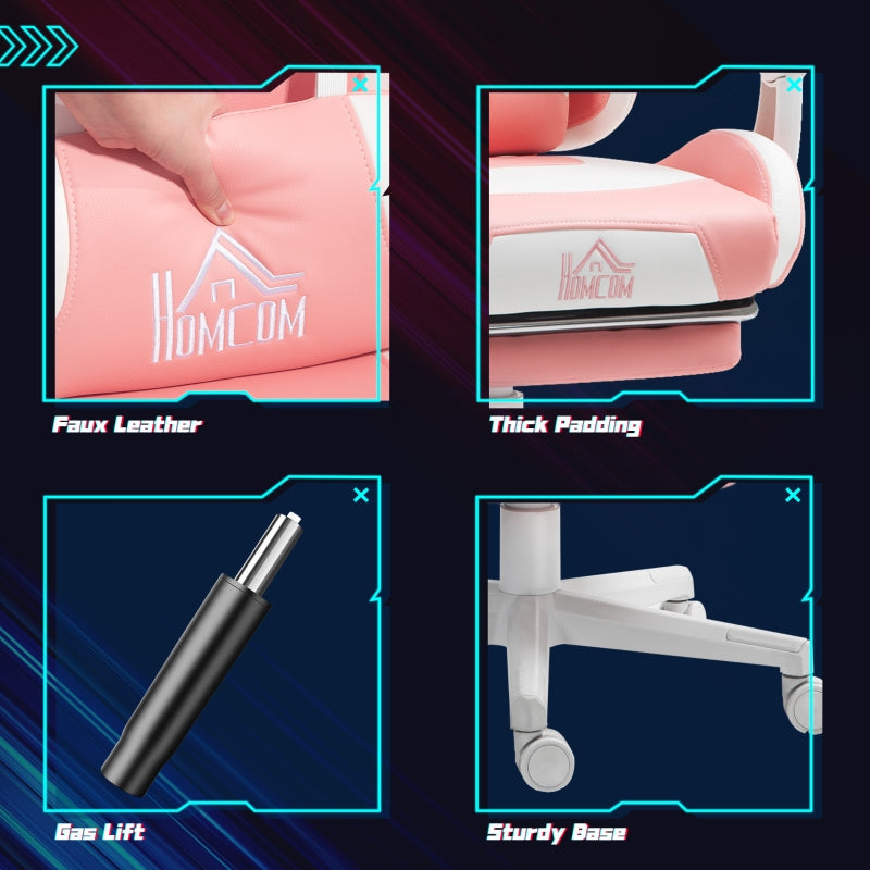 Cat Ear and Paw Office Chair with Footrest - Pink/White