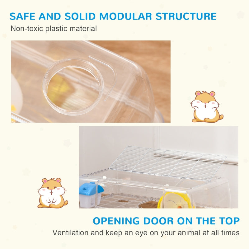 Hamster Cage, 2-Tier with Running Wheel, Water Bottle, Dish