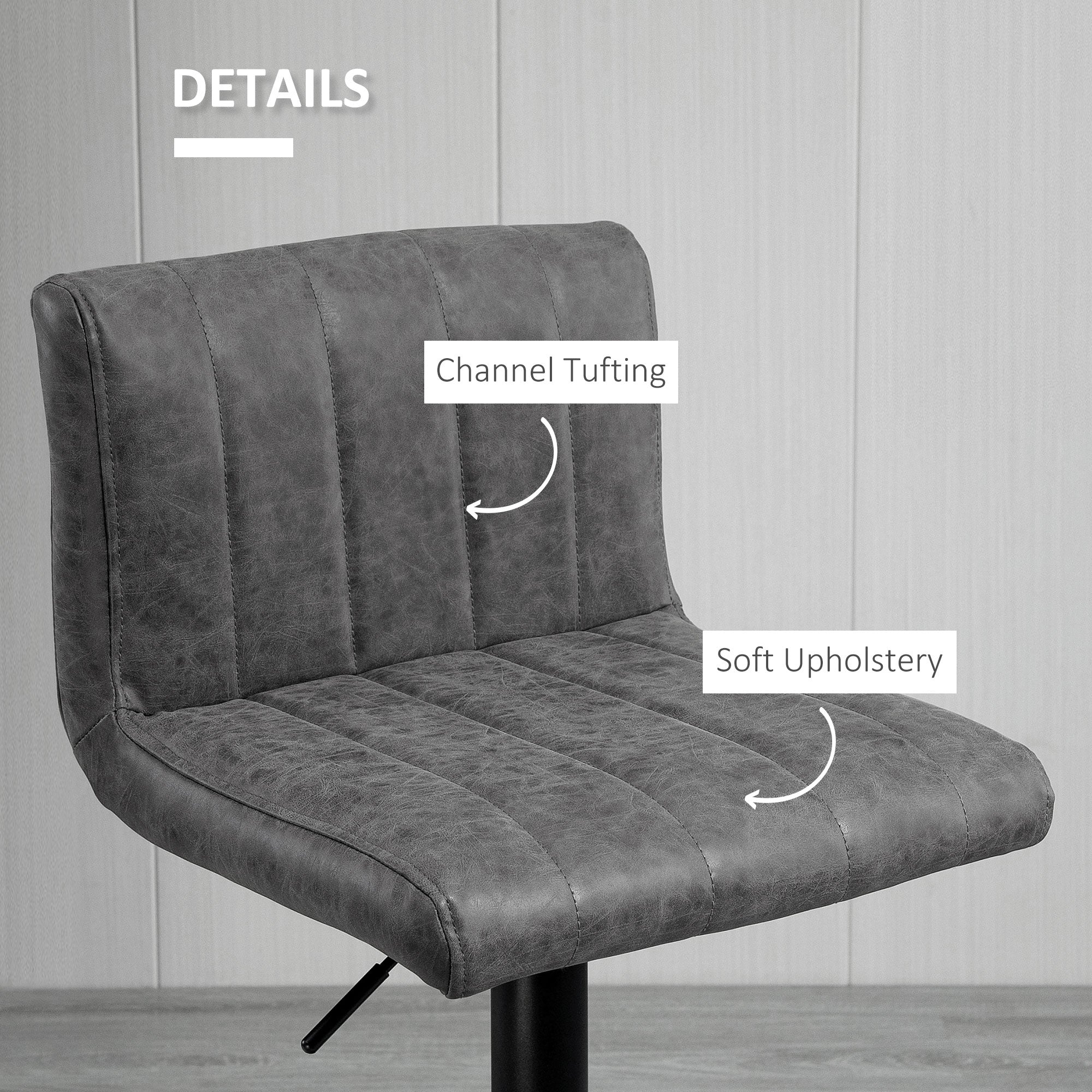 Adjustable Barstools Set of 2, Swivel Counter Bar Chairs with Footrest and Gas Lift, Grey PU Leather