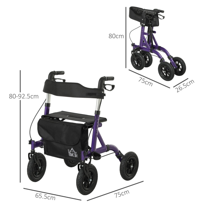 Folding Rollator Walker - Lightweight, All-terrain, Adjustable, Purple