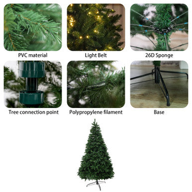 7/9-Layer Green PVC Christmas Tree with Iron Base, Lights Optional—PAT-004