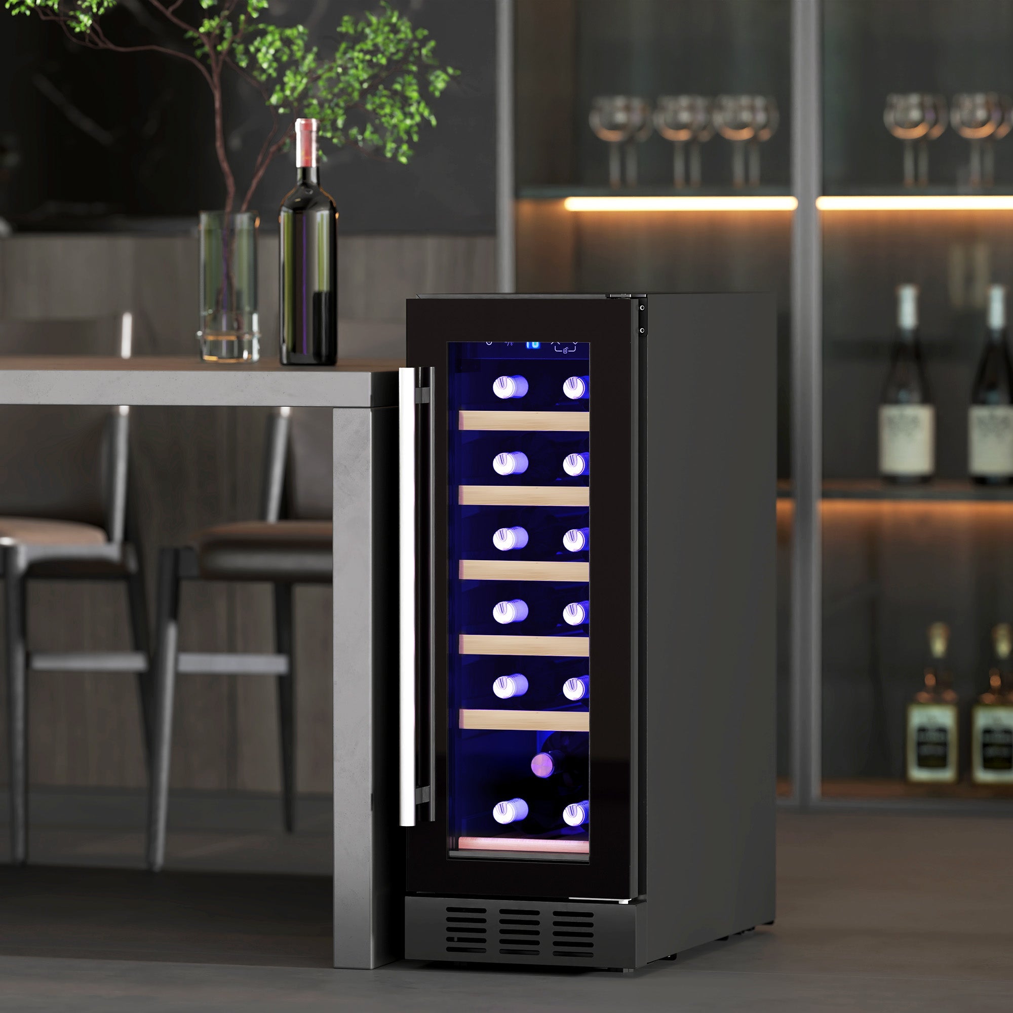 Wine Fridge 19 Bottle 5-18¡æ with Wooden Rack - Black