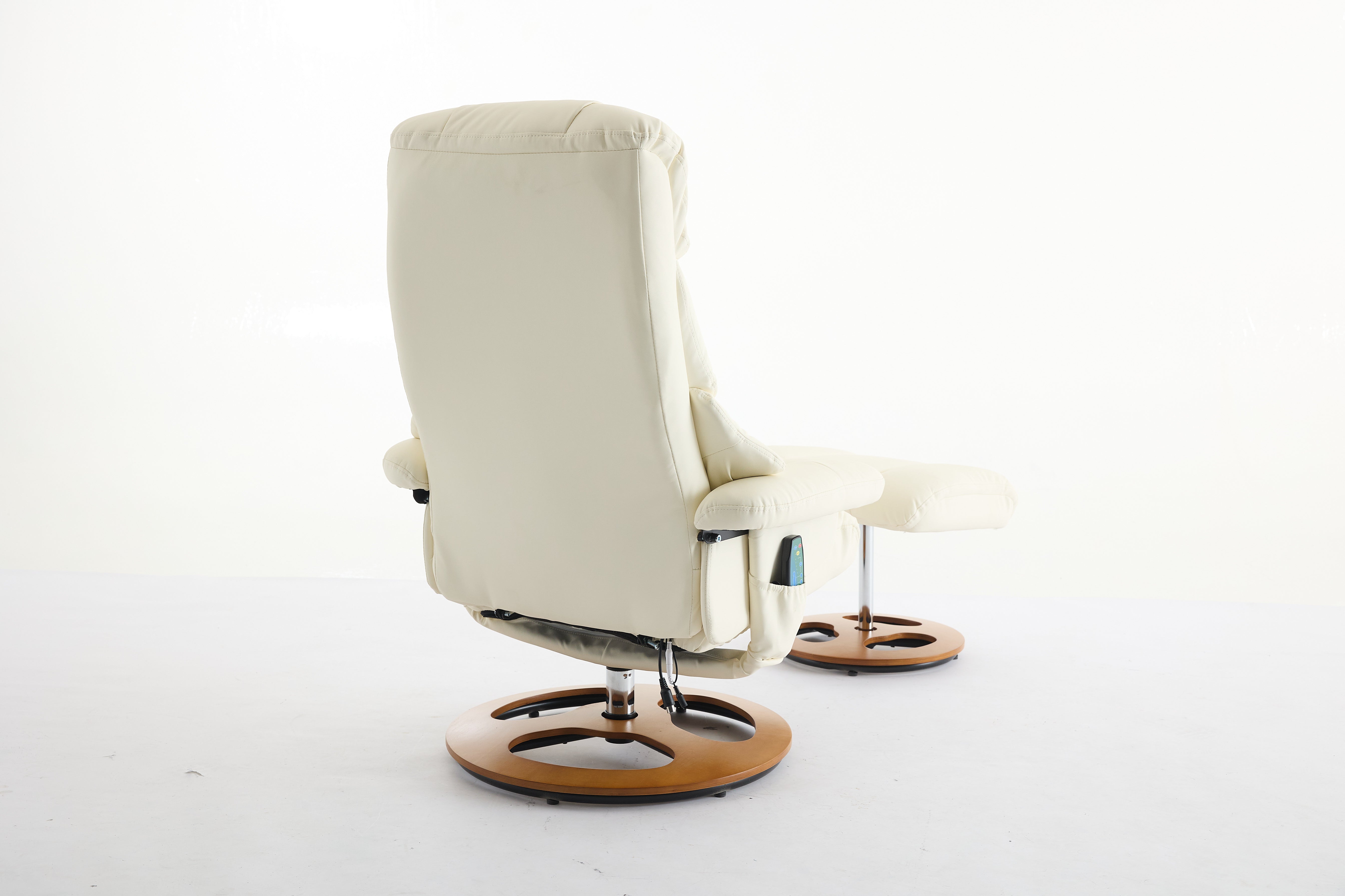 PU Upholstered Massage Recliner with ottoman footstool, 5 Points Massager, Wood/Metal Base, White