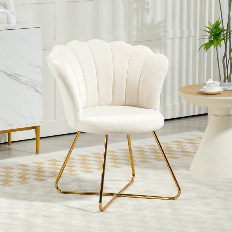 Velvet-Feel Accent Chair, Lotus Petal Design, Cream