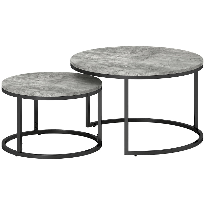 Set of Two Stacking Tables - Marble-Effect, Grey/Black