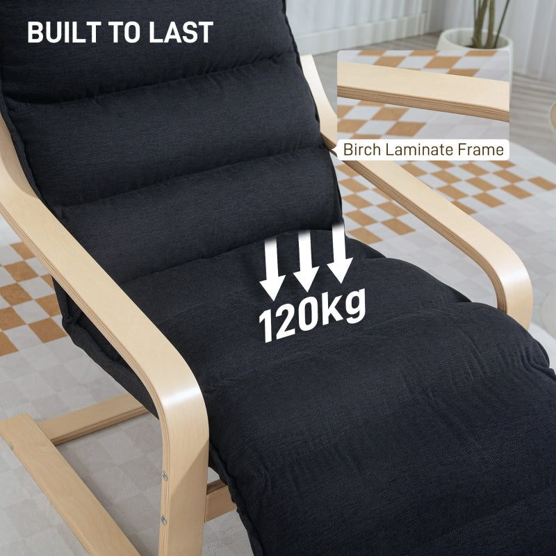 Curved Wooden Accent Chair with Adjustable Footrest - Black