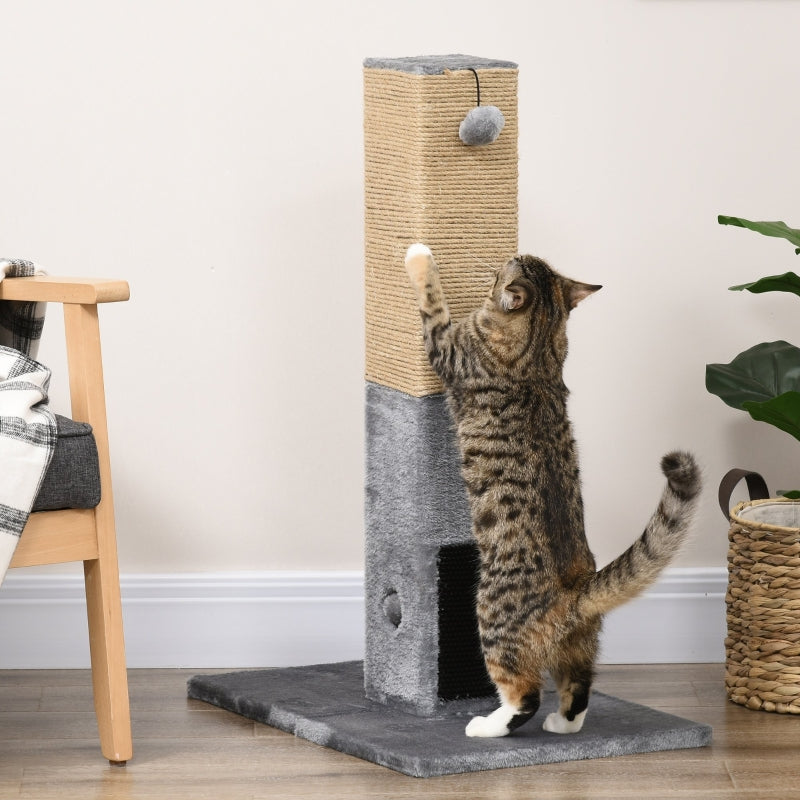 Cat Tree Scratching Post, 79cm Jute Climber with Dangling Toy ¨C Grey