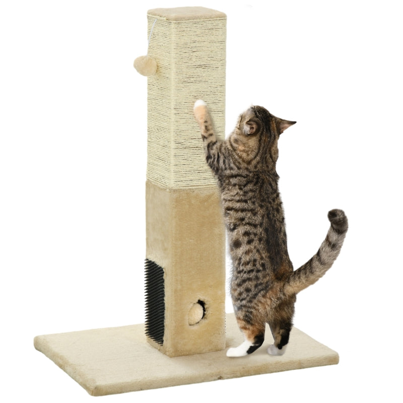 Jute Cat Scratching Post with Carpet Base & Hanging Toy - Beige