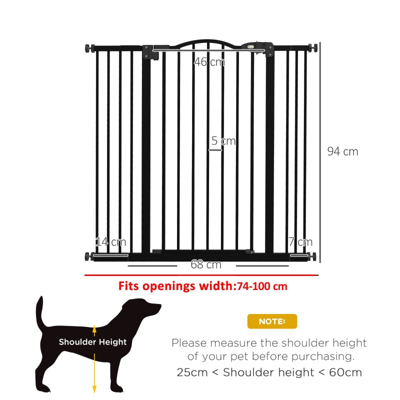 Pressure Fit Dog Stair Gate, Auto Close Adjustable 74-100cm, Black