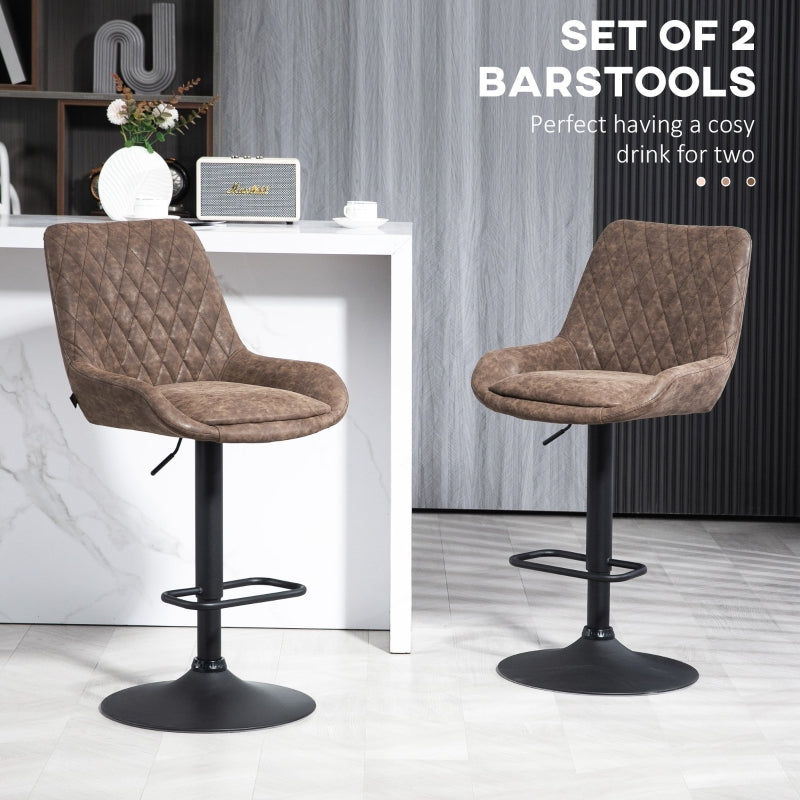 Bar Stools, Retro Faux Leather, Set of Two - Brown
