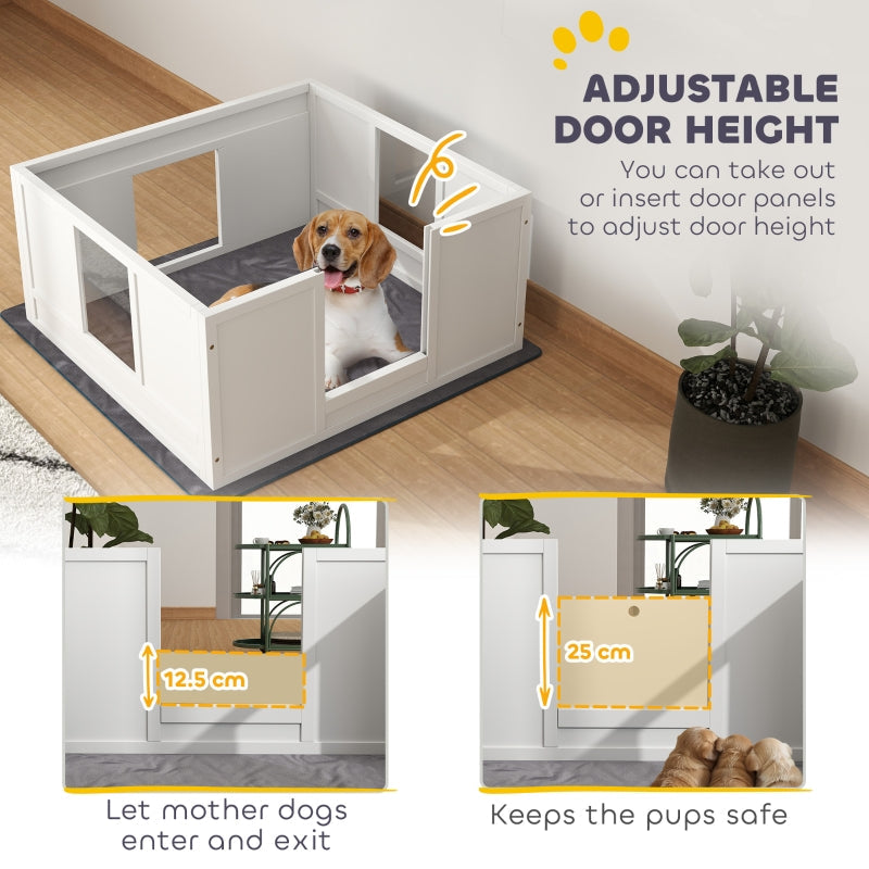 Whelping Box for Dogs, Whelping Pad Adjustable Entrance Non-slip Foot Pads, 100 x 96cm