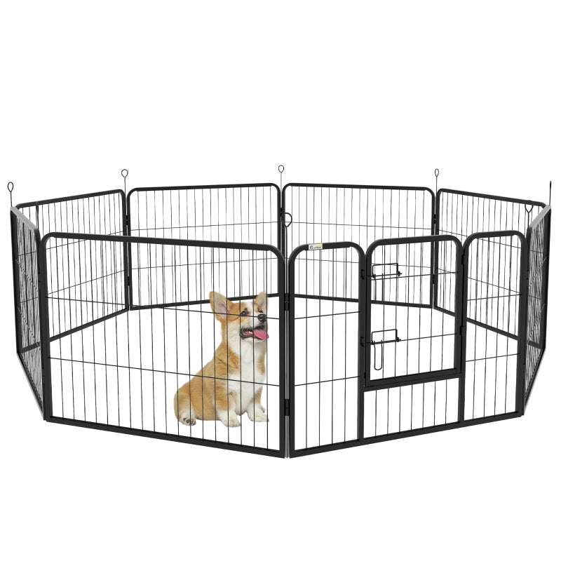 Heavy-Duty Dog Playpen, 8 Panel Pet Exercise Pen, Foldable and Portable, Steel Black