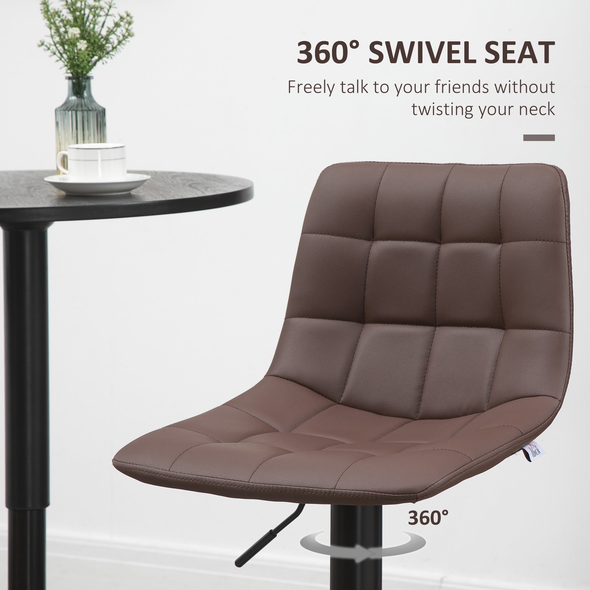 Adjustable Bar Stools, Swivel with Tufted Seat and Back, PU Leather Brown