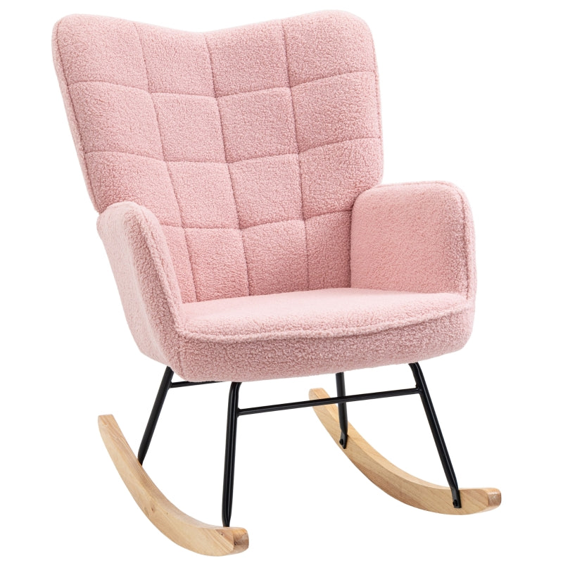 Soft Fleecey Rocking Wingback Chair - Pink
