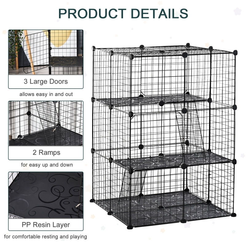 Pet Playpen Cage Enclosure, 39 Panels 3 Doors 2 Ramps, Metal Wire Fence Black