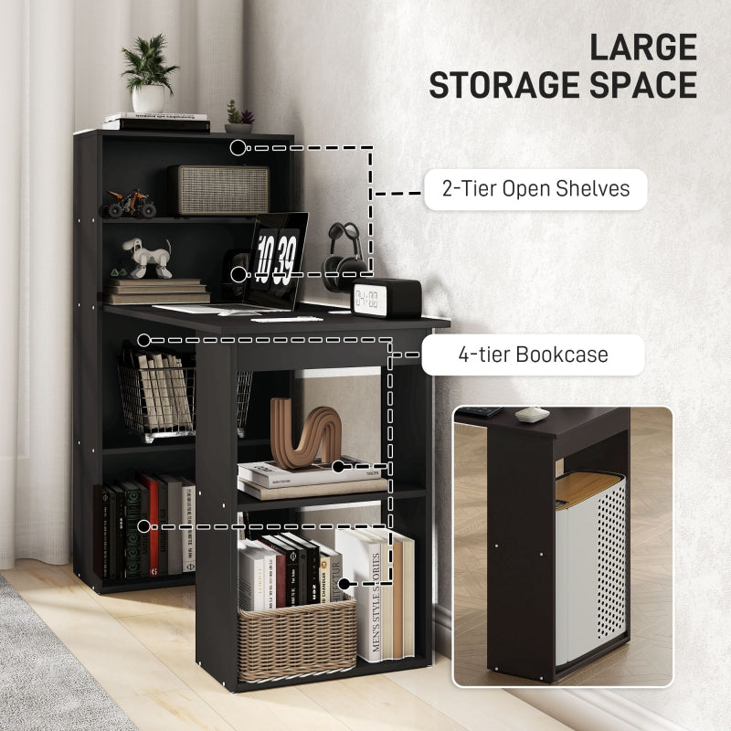 Computer Desk 120cm, PC Laptop Table with 6-Tier Storage Bookshelves, Black Wooden