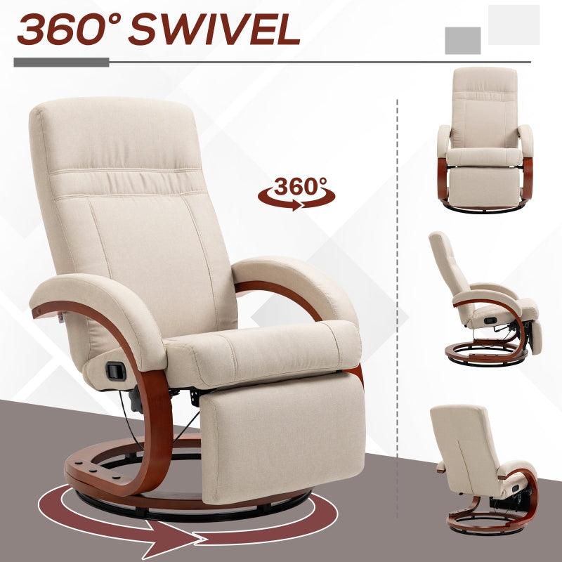 Reclining Swivel Chair with Footrest - Beige