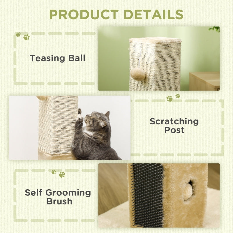 Jute Cat Scratching Post with Carpet Base & Hanging Toy - Beige