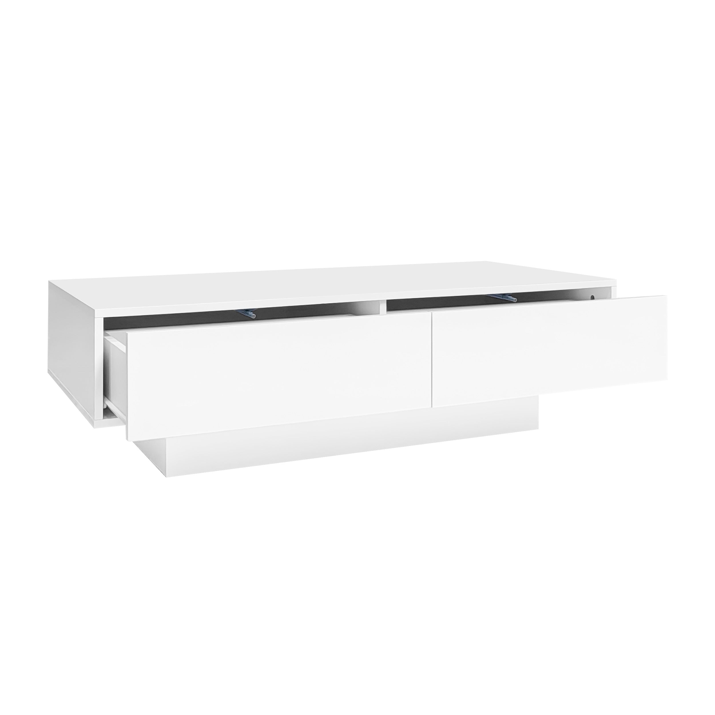 White High Gloss LED Coffee Table with 16 Colors LED Lights and 2 Drawers