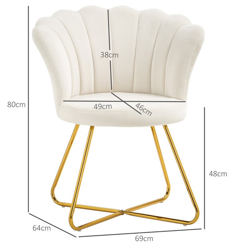Velvet-Feel Accent Chair, Lotus Petal Design, Cream