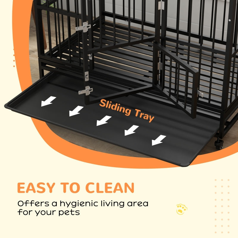 Dog Crate Heavy Duty on Wheels, Removable Tray, Openable Top, L/XL - Black
