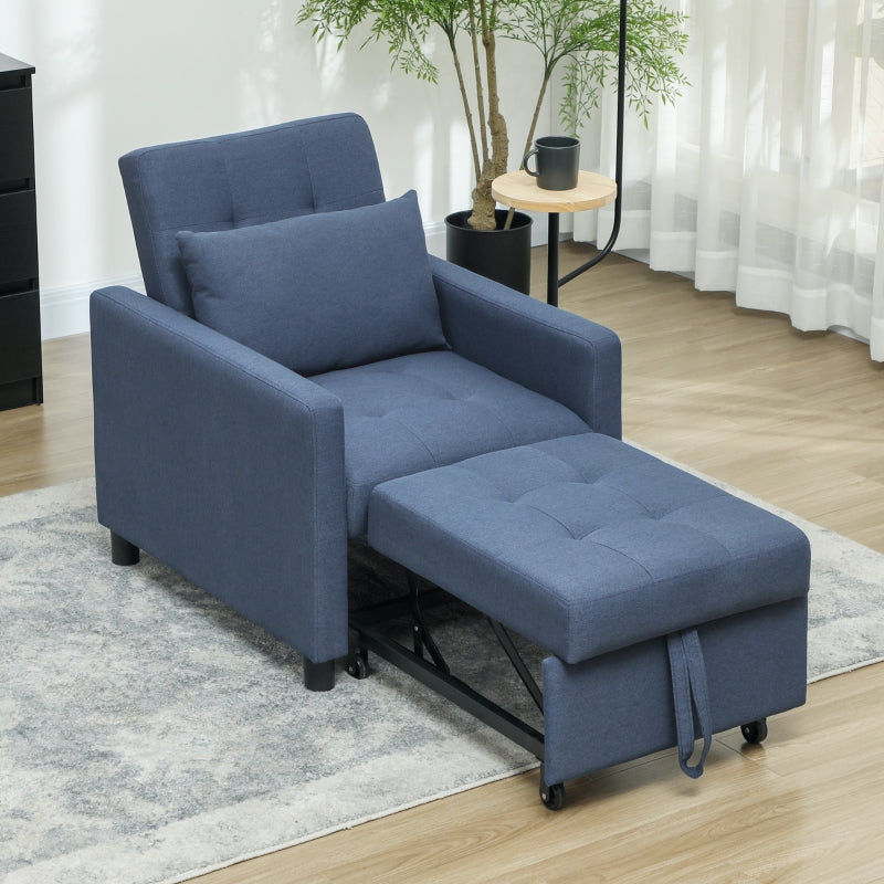 3-In-1 Chair Bed, Adjustable Sleeper Chair with Footrest, Blue