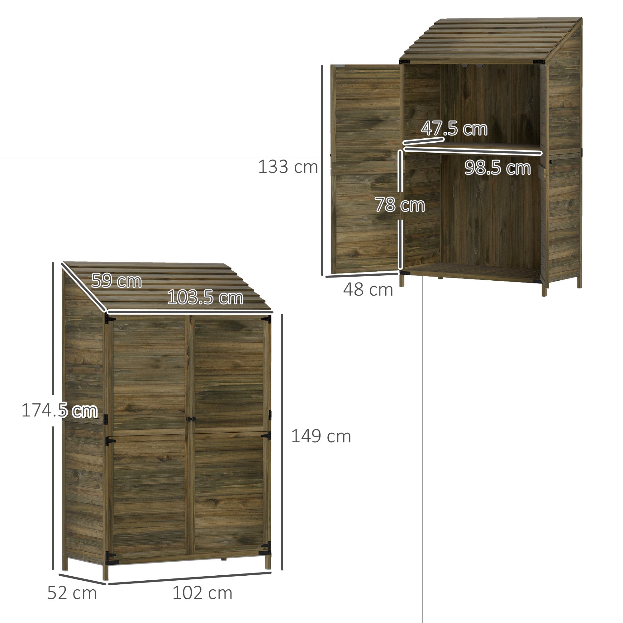 Garden Shed Two-Tier, 59 x 103.5 cm, Wooden Olive Brown