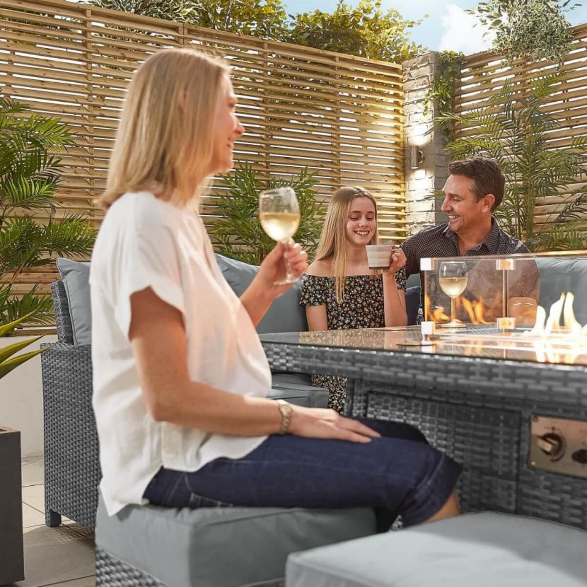 8-Seater Outdoor Corner Sofa Set with Rectangular Fire Pit Table and 3 Footstools – PAF-16591