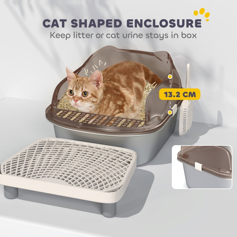 Stainless Steel Litter Box, High Wall Sided Enclosure, Anti-Leakage, Easy Cleaning