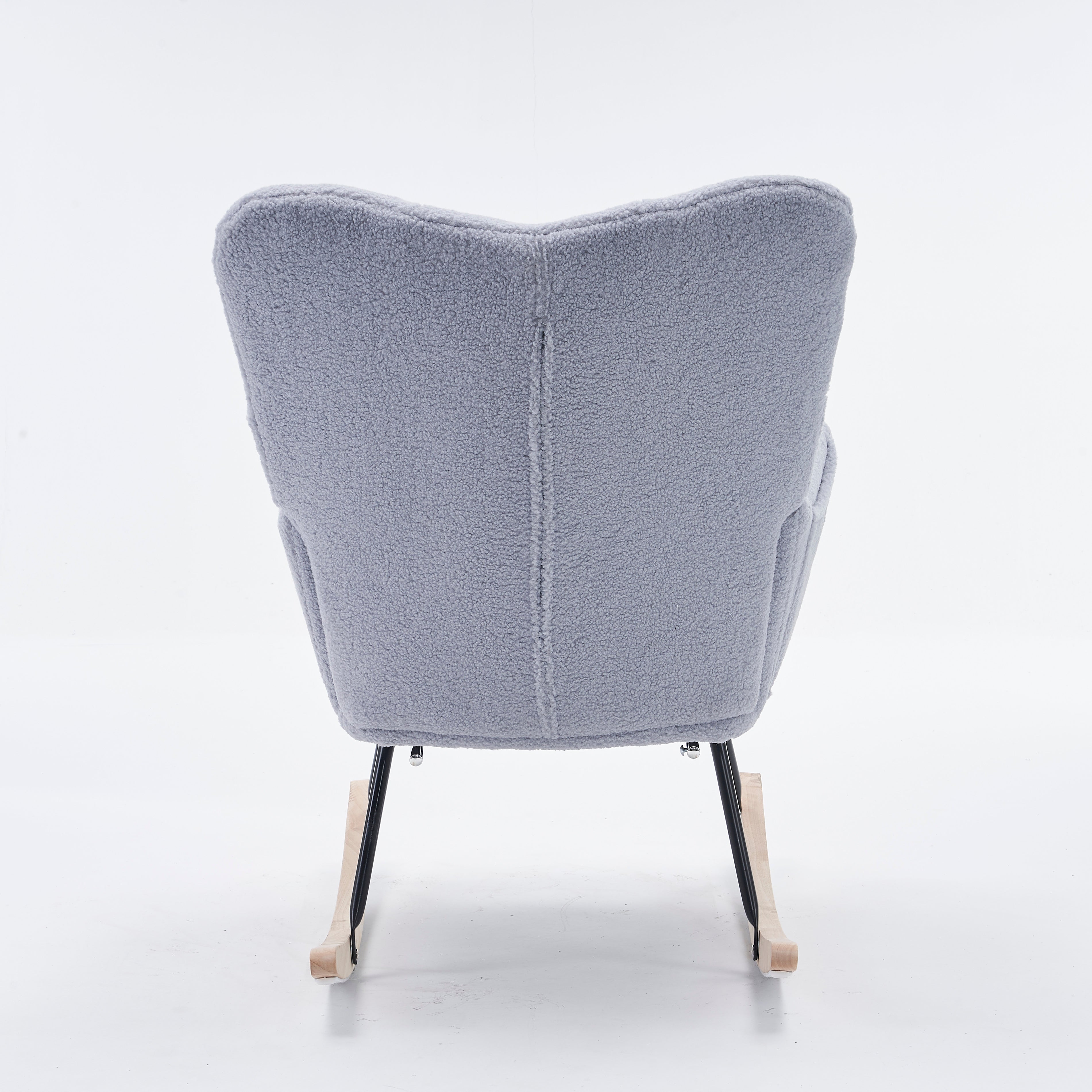 New Modern Teddy Fabric Tufted Upholstered Rocking Chair with Pull-Out Footrest, Light Grey