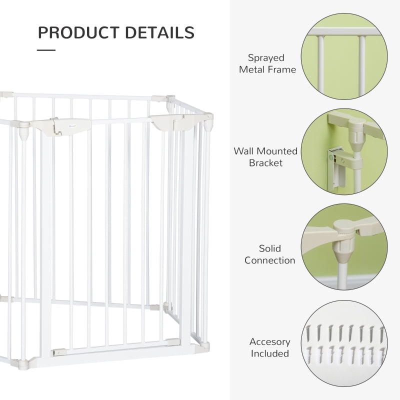 Pet Playpen Metal Fence with Walk Through Door - White